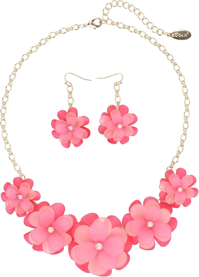 Bocar Flower Collar Necklace, Floral Flower Summer Beach Statement Choker Necklace and Earrings Set for Women, Handmade Women Jewelry Gift - Image 1